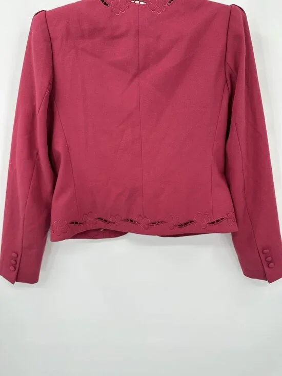 vintage 80s COTTAGECORE PINK BLAZER jacket embroidered floral cutout princess - Picture 9 of 11